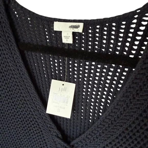 J.Jill NWT Beachy Open Knit Crochet Cotton Pullover Sweater Navy Blue Sz Small - Picture 5 of 7
